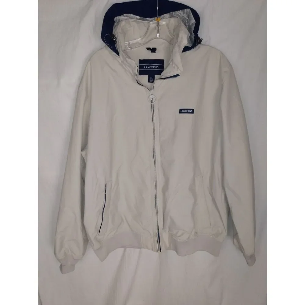 Lands End ivory Mesh Lined Jacket Mens XL 46-48 Bomber‎ Coat Nylon